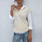 Casual Twist V Neck Loose Solid Color Women Sweater Wholesale Vest