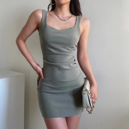 Solid Color Sleeveless Pleated Wholesale Tank Dresses for Summer