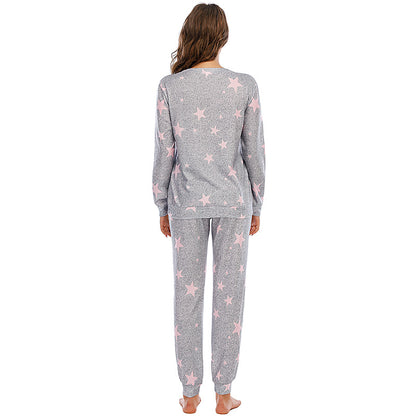 Pentagram Print Long Sleeve Casual Pajamas Sets Wholesale Loungewear