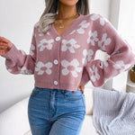 Fashion Casual Lantern Long Sleeve Single-Breasted Flower Cardigan Wholesale Sweater Coat