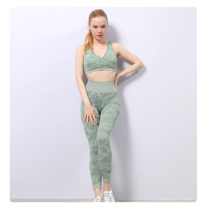 Camo Print Long-Sleeve Tops & Bra & Leggings Yoga Suit Wholesale Activewear Sets