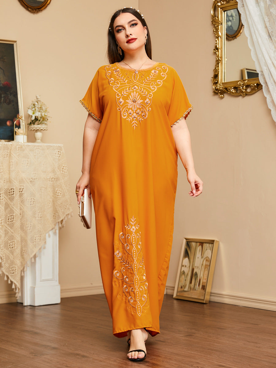 Casual Embroidered Loose Short Sleeve Maxi Dress Wholesale Plus Size Clothing