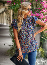 Floral Print Ruffled Short Sleeve Loose Wholesale Womens Tops