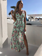 Vacation Sleeveless Chiffon Slit Flowy Floral Dress Wholesale Maxi Dresses