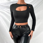 Solid Color Slim Sexy Long Sleeve Short T-Shirt Wholesale Crop Tops