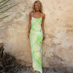 Tie-Dye Print Trendy Sundresses Slim Open Back Bag Hip Slip Dress Wholesale Maxi Dresses