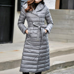 Fashion Hooded Down Jacket Double Breasted Long Sleeves Slim Women Wholesale Coats With Belt