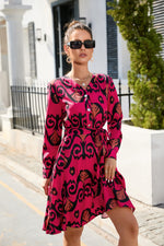 Printed Long Sleeve Mid-Length Dress Wholesale Dresses