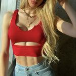 Sexy Tight U Neck Hollow Out Vest Solid Color Wholesale Crop Tops