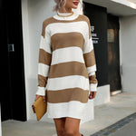 Casual Striped Half Turtleneck Loose Long Sleeve Wholesale Sweaters Dress