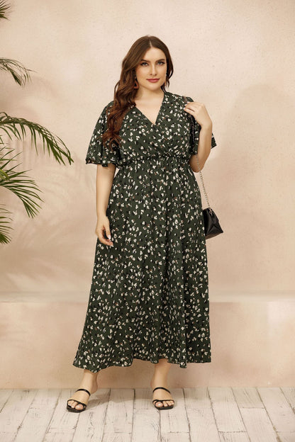 Casual Printed Resort Women Curvy Flowy Dresses Wholesale Plus Size Clothing