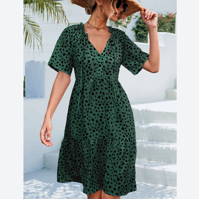 Ruffled V-Neck Tie-Up Casual Dress Wholesale Dresses