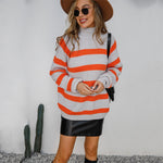 Fashion Turtleneck Striped Knitted Tops Loose Long Sleeve Casual Women Wholesale Sweaters