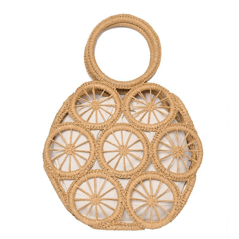 Round Handle Straw Circle Hollow Woven Wholesale Beach Bag