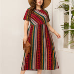 Wholesale Women'S Plus Size Clothing Round Neck Twill Panel Print Short-Sleeved Dress