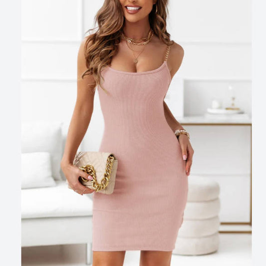 Sexy Metal Strap Ribbed Slip Dress Wholesale Bodycon Dresses