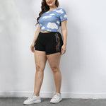 Wholesale Women'S Plus Size Clothing Ribbed Cloud Print Slim Fit Short Sleeve T-Shirt Crop Tops