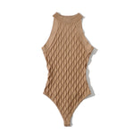 Women's High Neck Sleeveless Ribbed Knit Bodycon Thong Wholesale Bodysuit Tops