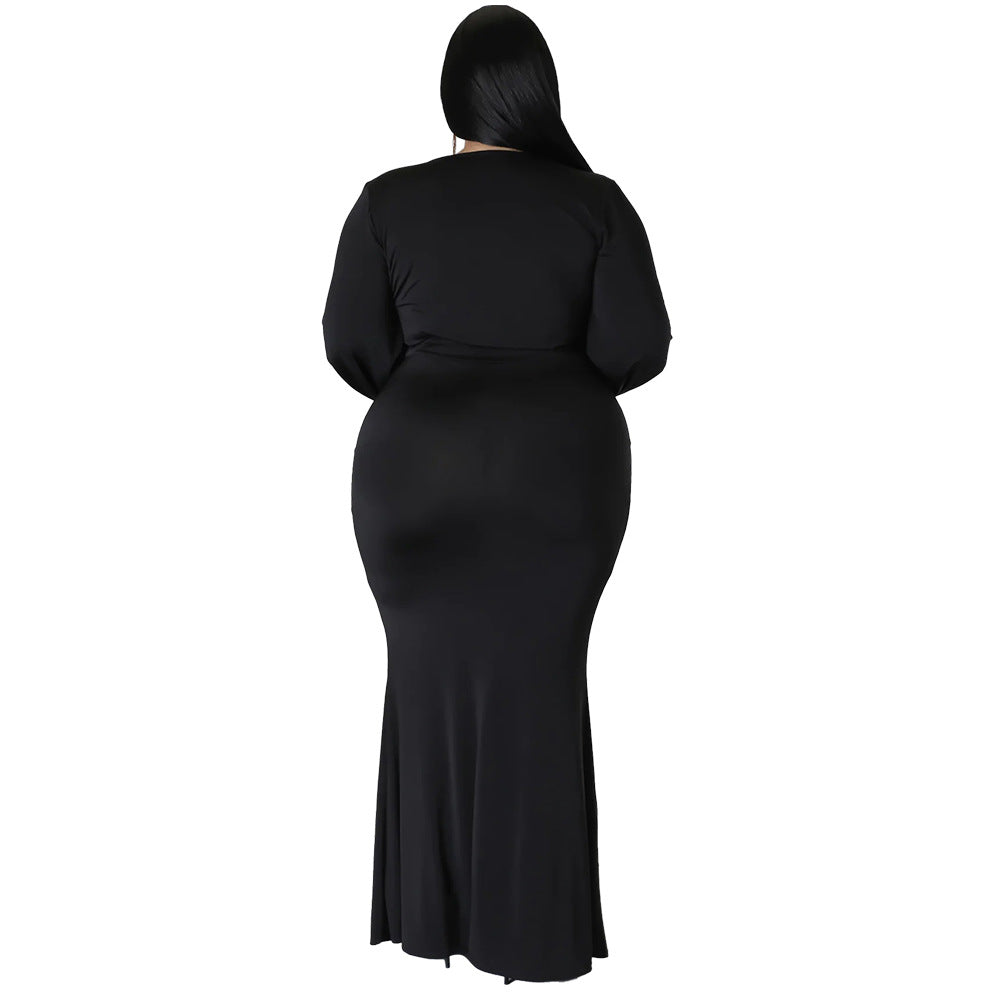 Long Sleeve V Neck Curvy Maxi Dresses Wholesale Plus Size Clothing