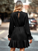 Solid Color Long Sleeve High Neck Ruffled Dress Wholesale Dresses