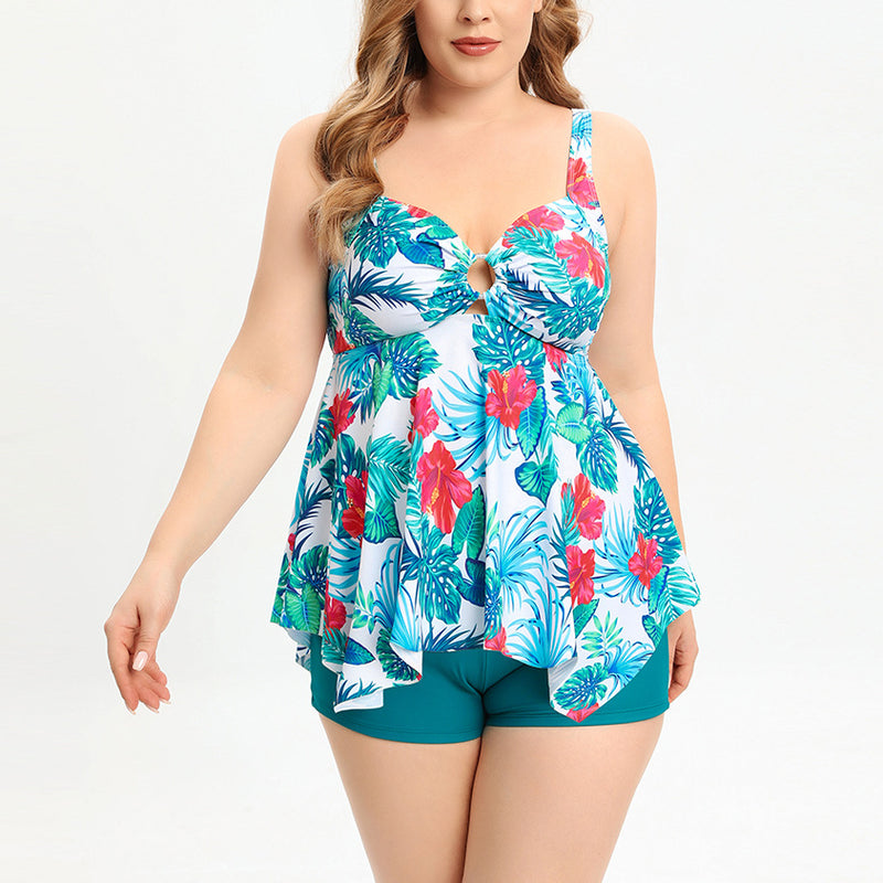 Wholesale Women'S Plus Size Clothing Conservative Boxer Print Two-Piece Swimsuit