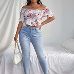Sexy Off-Shoulder Crop Tops Long Sleeve Floral Wholesale Plus Size Clothing