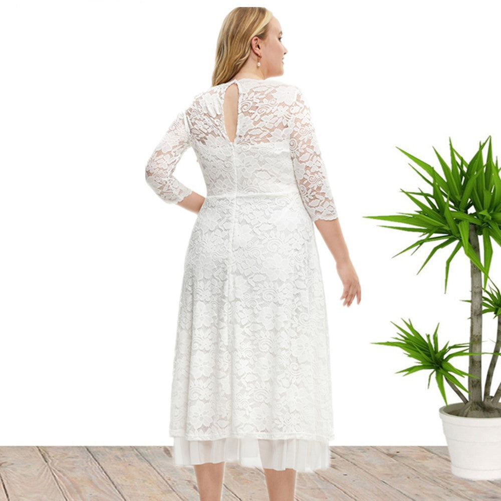 Lace Slim Fit Solid Color Patchwork Party Dress Wholesale Plus Size Women'S Clothing