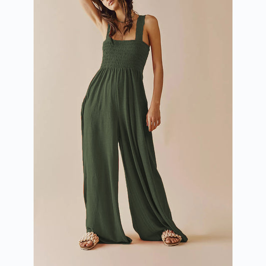 Solid Color Sleeveless Wide Leg Wholesale Jumpsuits For Women