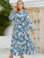 Long Sleeve Rose Print Women Curvy Dresses Wholesale Plus Size Clothing