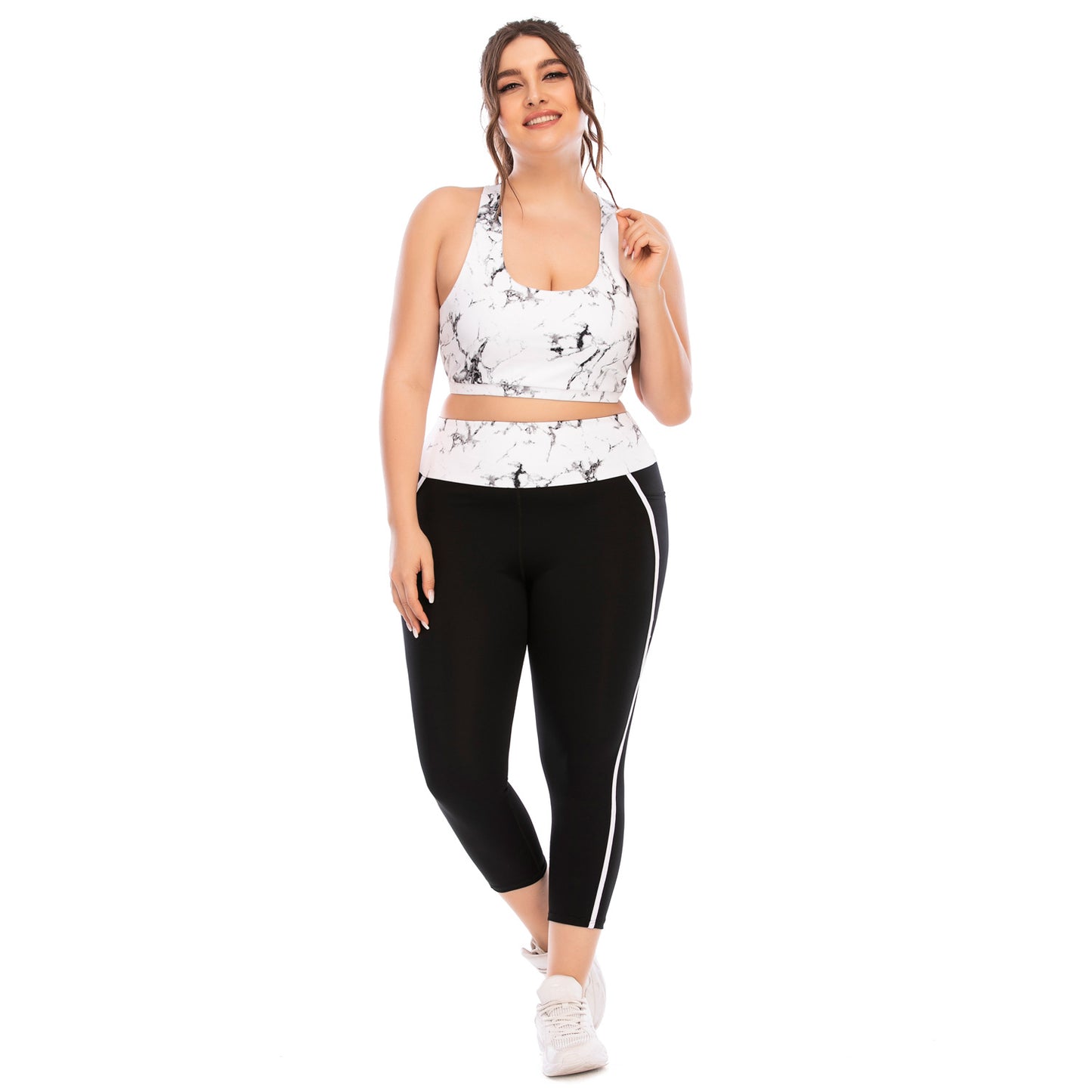 Curvy Fitness Yoga Suits Sport Bra & Leggings Marbling Print Womens Workout Clothes Plus Size Two Piece Sets Wholesale