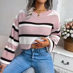Long-Sleeved Round Neck Knitted Casual Striped Sweater Wholesale Clothing Vendors