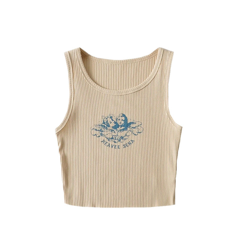 Little Angel Alphabet Print Fashion Threaded Slim Fit Women'S Short Vests Wholesale Crop Tank Tops