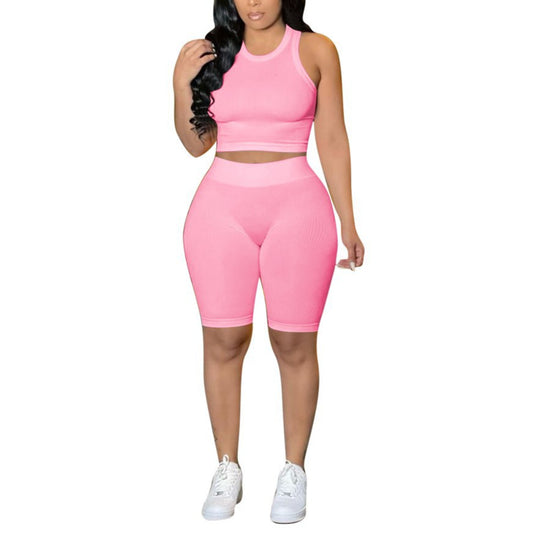 Solid Color Pit Strip Vests & Shorts Wholesale Women'S 2 Piece Sets