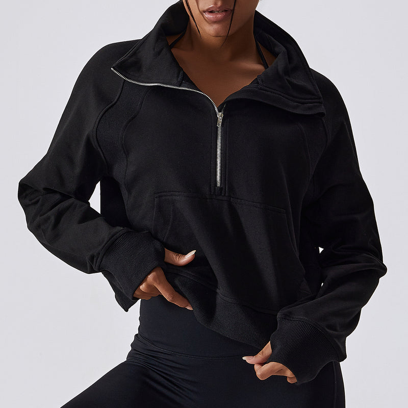 Pullover Half Zipper Turtleneck Sports Loose Long-Sleeved Sweatshirt Wholesale Women Top