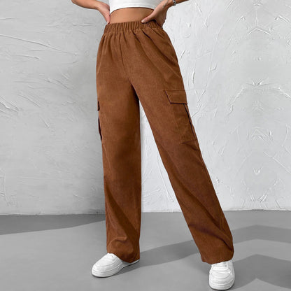 Loose Elastic Waist Casual Corduroy Wide Leg Trousers Wholesale Pants