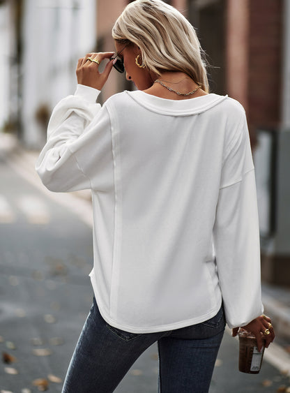 Casual Solid Color V-Neck Tops Wholesale Womens Long Sleeve T Shirts