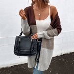 Colorblock Casual Mid-Length Knitted Jacket Wholesale Cardigan