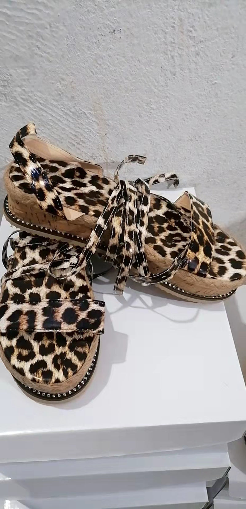 Fashion Leopard Snakeskin Print Cross Lace-Up Womens Platform Sandals Wholesale Shoes