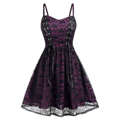 Halloween Skull Sexy Lace Slip Dress Straps Sleeveless Punk Style Wholesale Dresses