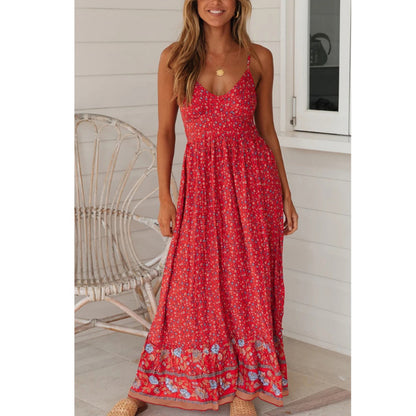 Sundresses Boho Style Print Deep-V Neck Sling Sexy Swing Maxi Dresses Wholesale Bohemian Dress For Women