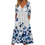 Short Sleeve V Neck Floral Print Button Wholesale Swing Dresses With Pockets For Summer