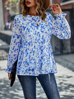 Floral Print Long Sleeve Tunic Top Shirt Chiffon Blouse Wholesale Womens Tops