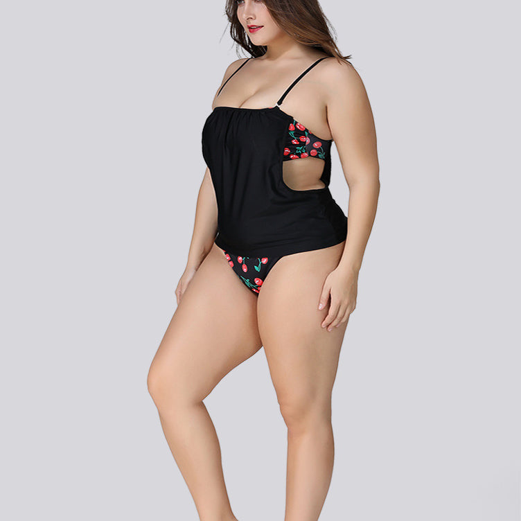 Cherry Printed Split Swimwears Two Piece Sets Plus Size Tankini Swimsuits Vendors