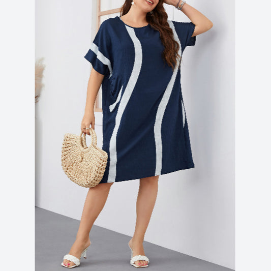 Color Block Patchwork Striped Print Wholesale Plus Size Dresses