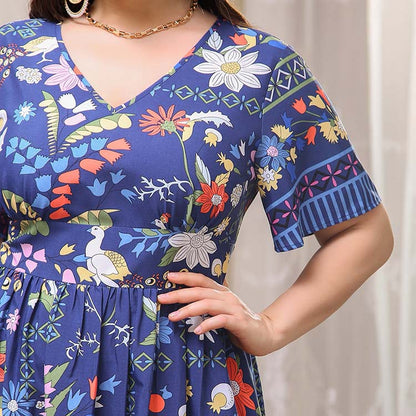 Sexy V-Neck Dress Short Sleeve Print Plus Size Wholesale Dresses