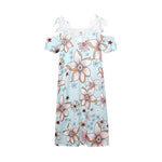 Floral Print V Neck Off Shoulder Lace Sling Swing Dress Casual Wholesale Dresses