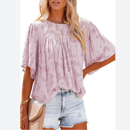 Lace Batwing Sleeve Crew Neck Wholesale Blouses Summer