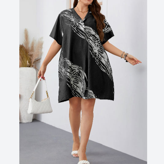 Printing Short Sleeve V Neck Wholesale Plus Size Dresses for Women Summer