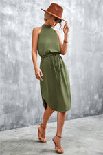 Solid Color Halterneck Sleeveless Drawstring Irregular Hem Wholesale Casual Dresses