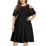 Sexy Off Shoulder Lace Dress High Waist Solid Color Wholesale Plus Size Clothing